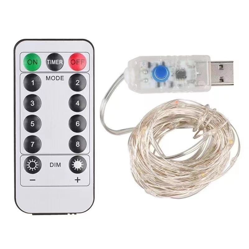 LED light string eight function USB waterproof battery box indoor remote control copper wire lamp leather wire Christmas decorative lights