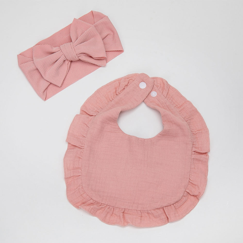 European and American hot selling baby bib headband suit newborn cotton bow wide hair band ruffled bib