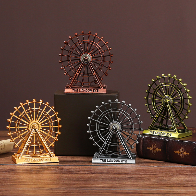 European Style Retro Zinc Alloy Ferris Wheel Model Decoration Creative Home Rotating Metal Decoration Ferris Wheel Decoration