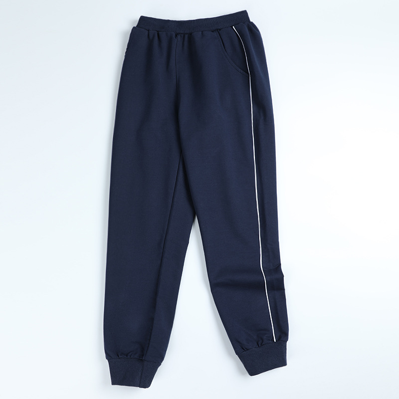 Children's Wear School Pants Dark Blue Leg-tied Sports Pants Boys' and Girls' Class Pants Large Children's Students Fleece-lined Guard Pants