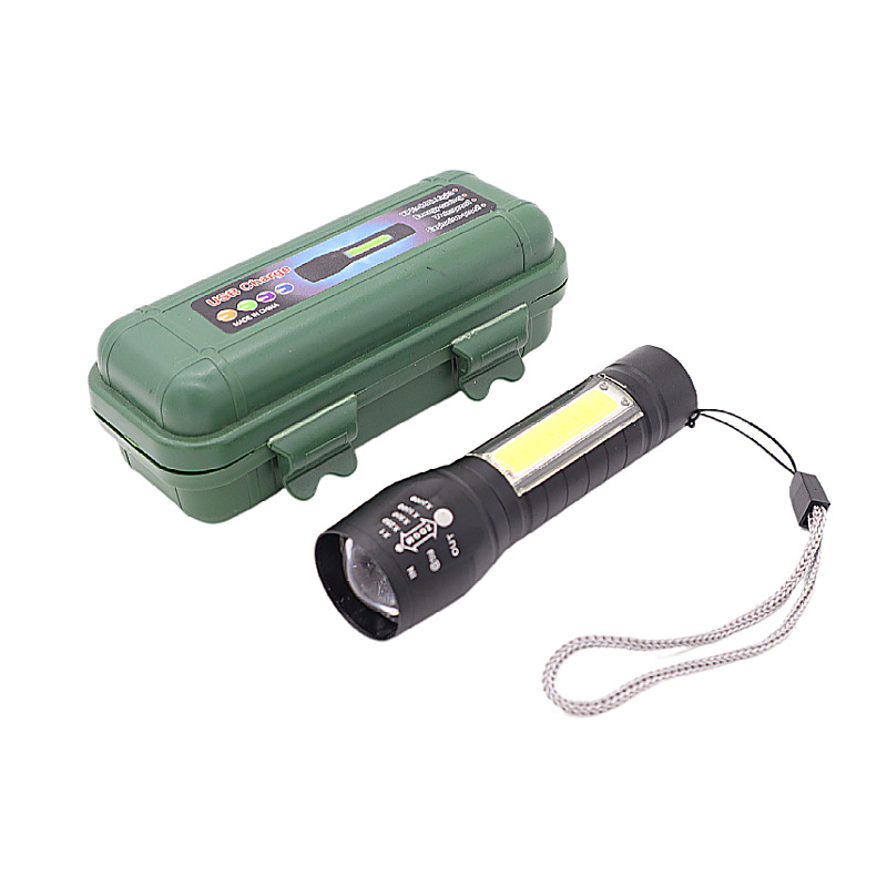 Small flashlight strong light USB charging super bright multi-function portable mini pocket household outdoor light zoom long-range