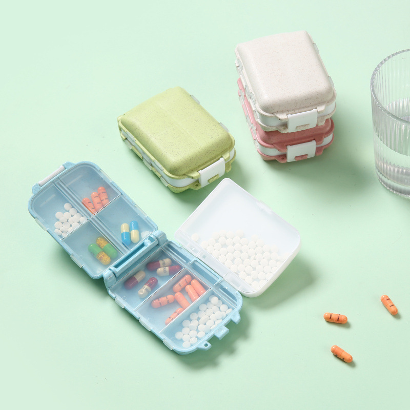 Double-Layer 8-compartment folding storage medicine box portable sealed dustproof storage box weekly medicine pill box spot wholesale