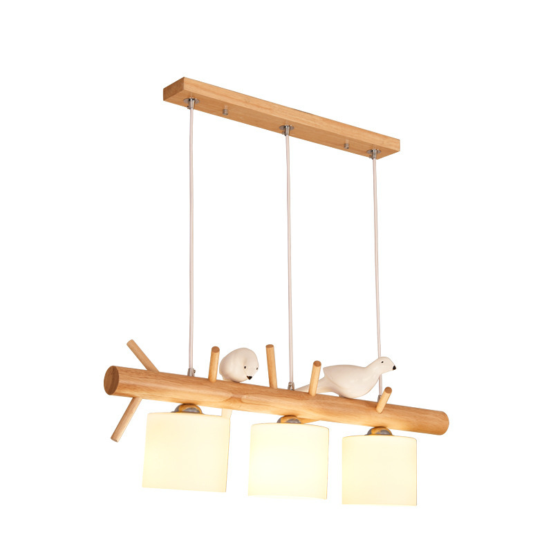 Nordic Modern Simple Solid Wood Restaurant Chandelier Creative Personalized led Bird Chandelier Japanese Style Log Lighting Chandelier
