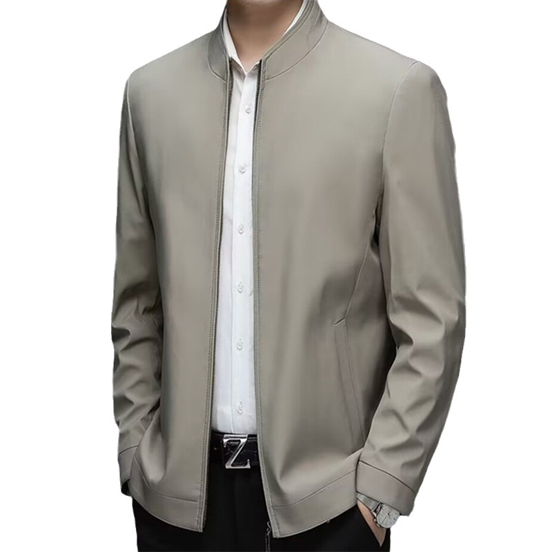 Spring and Autumn jacket men's new middle-aged and elderly men's jacket loose casual top business stand collar dad wear windbreaker