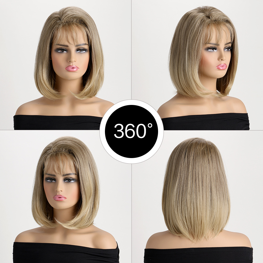 Cross-border European and American wig AliExpress hot selling fashion micro-volume short hair straight bangs chemical fiber headgear factory direct sales