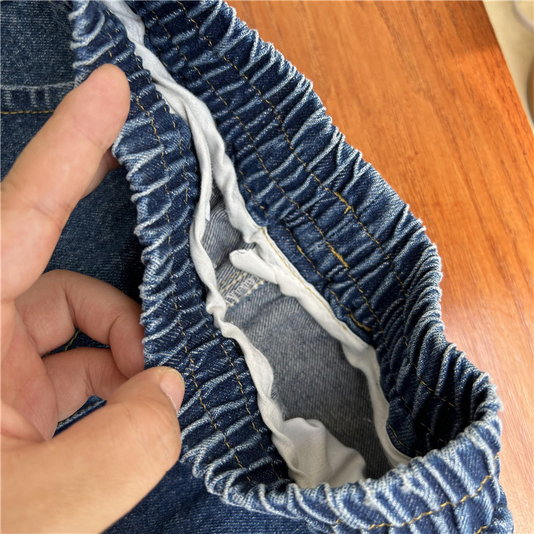 Korean Children's Wear Autumn Dark Blue Jeans 2023 Loose Solid Color Torre Pants Casual Denim Trousers for Boys and Girls