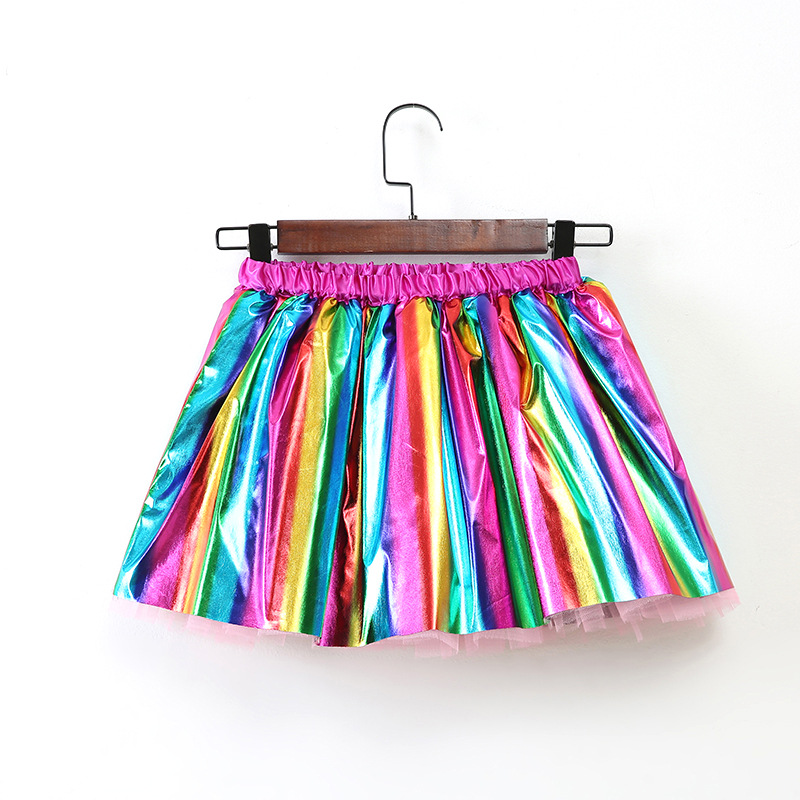 2023 New Bronzing Rainbow Skirt Party Performance Girls' Skirt Lined with Mesh tutu Skirt European and American Children's Wear