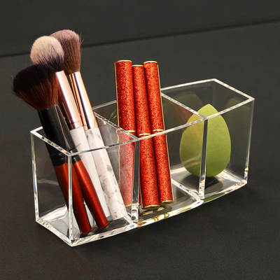 Container Transparent Cosmetic Brush Storage Holder Eyebrow Pen Comb Filing Box Three-compartment Brush Cylinder Desktop Storage Box Pen Container Thickened