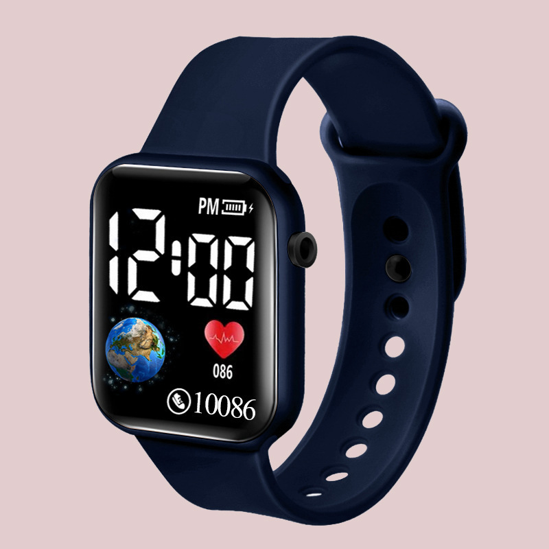 Cross-border hot square earth-shaped LED electronic watch single hole strap simple fashion watch in stock wholesale