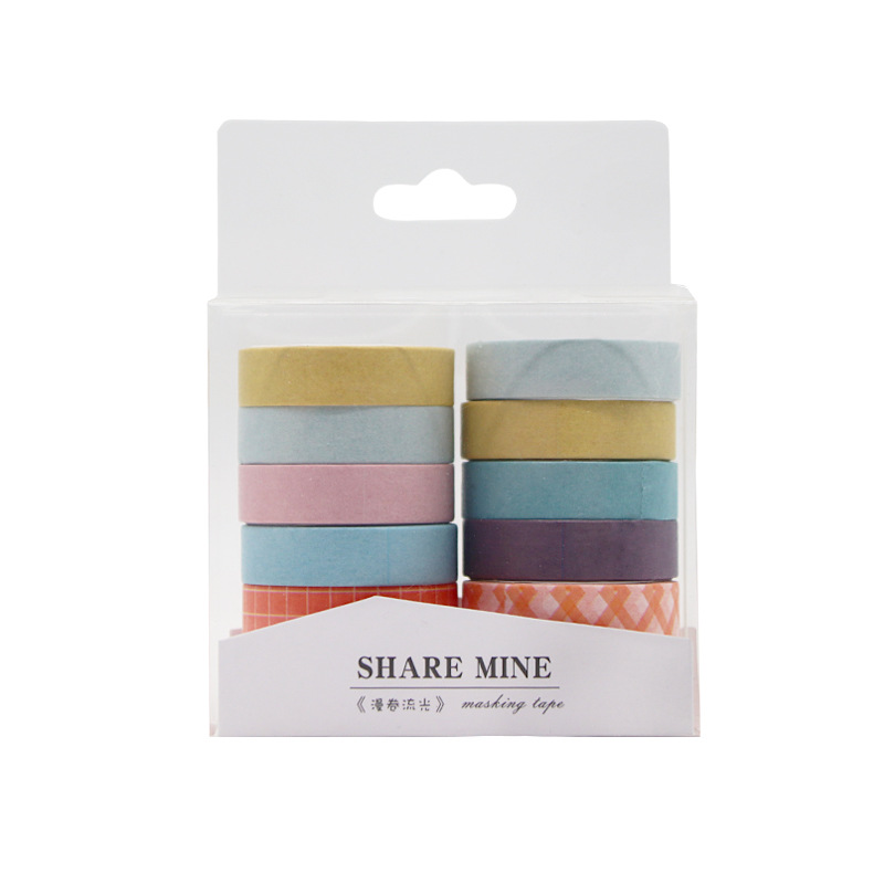 New solid color salt system and paper tape 10 rolls suit student basic diary hand account material diy decorative stickers