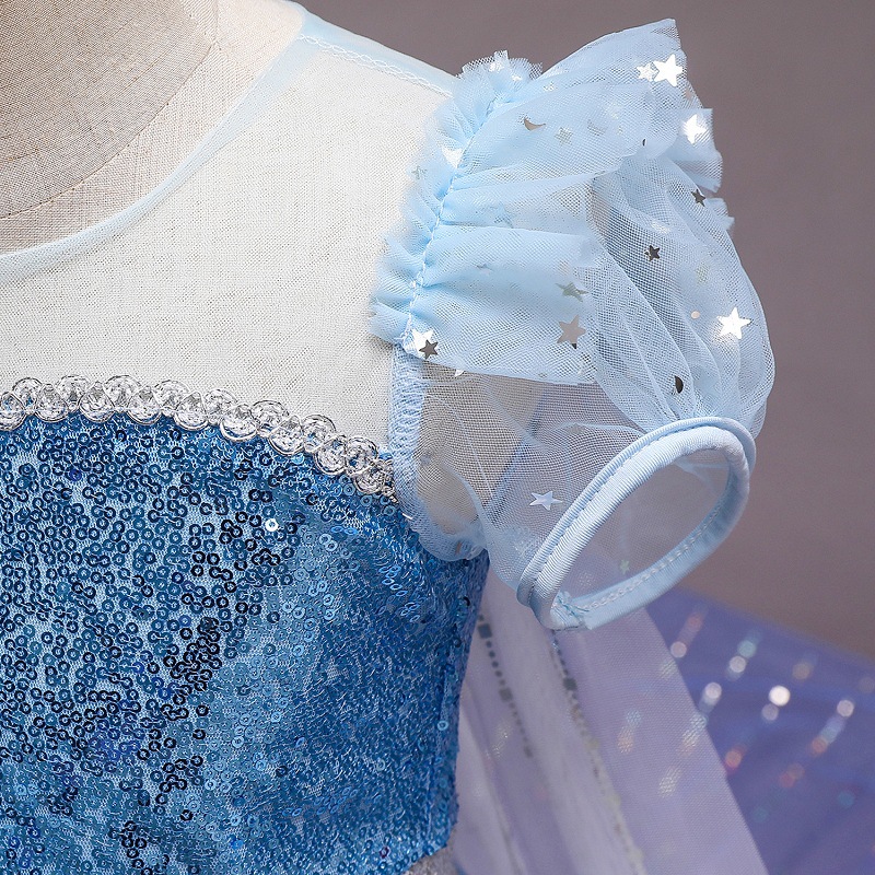 Frozen 2 Princess Aisha Printed Sequin Mesh Dress Girls Short Sleeve Large Skirt Foreign Trade Explosions