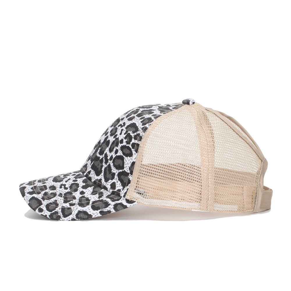 Foreign trade new European and American leopard print high ponytail baseball cap outdoor fashion sunshade camouflage net cap curved eaves cap