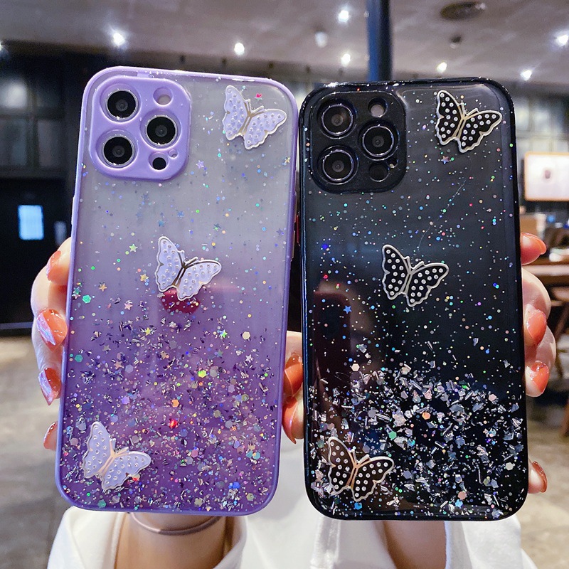 鑲鑽蝴蝶適用iPhone12手機殼精孔保護鏡頭12promax/7plus外貿新款