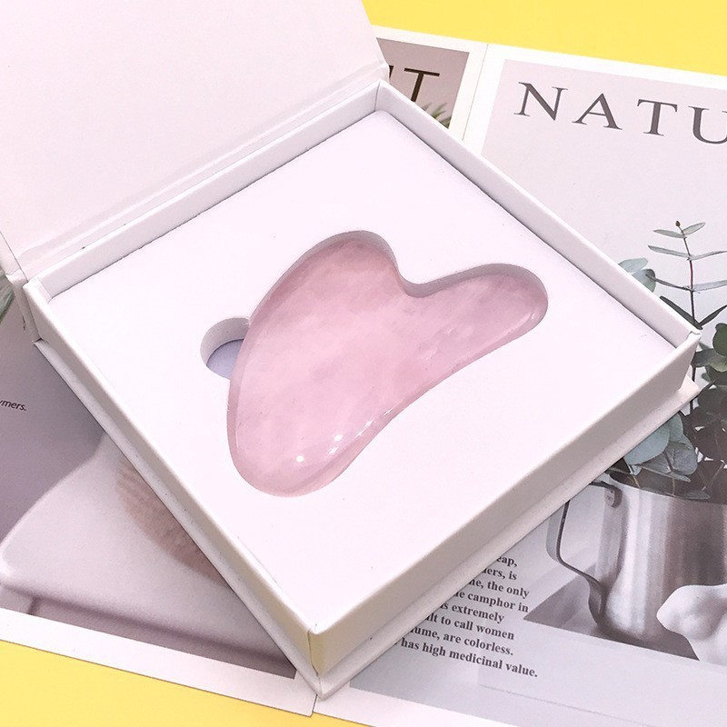 Jade scraping Board natural pink crystal heart-shaped scraping facial tendon pulling massage board V-shaped finger scraping board