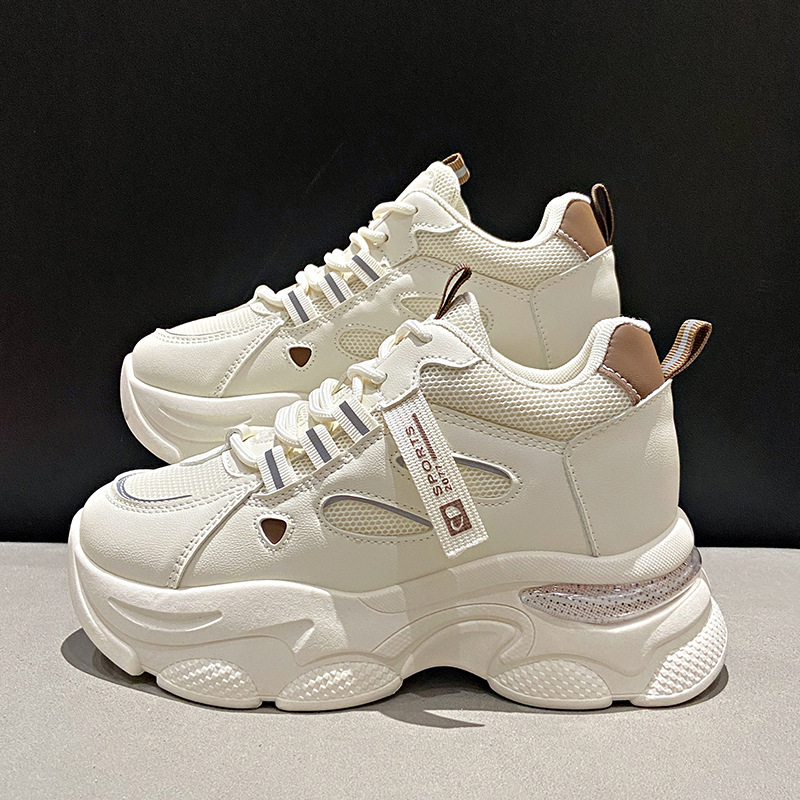 Autumn popular mesh breathable hidden height women's shoes 2023 thick bottom women's sneaker soft bottom non-slip daddy shoes