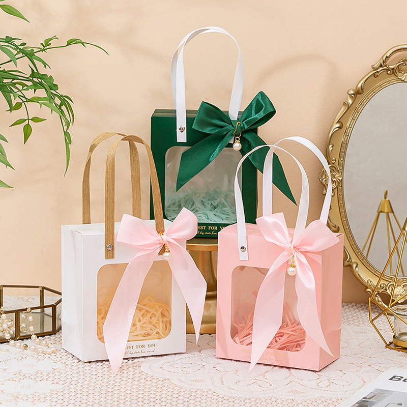 Transparent Window Opening Gift Bag Advanced Sense Jewelry Gift Bag Teachers' Day Birthday Handbag Wedding Hand Gift Paper Bag
