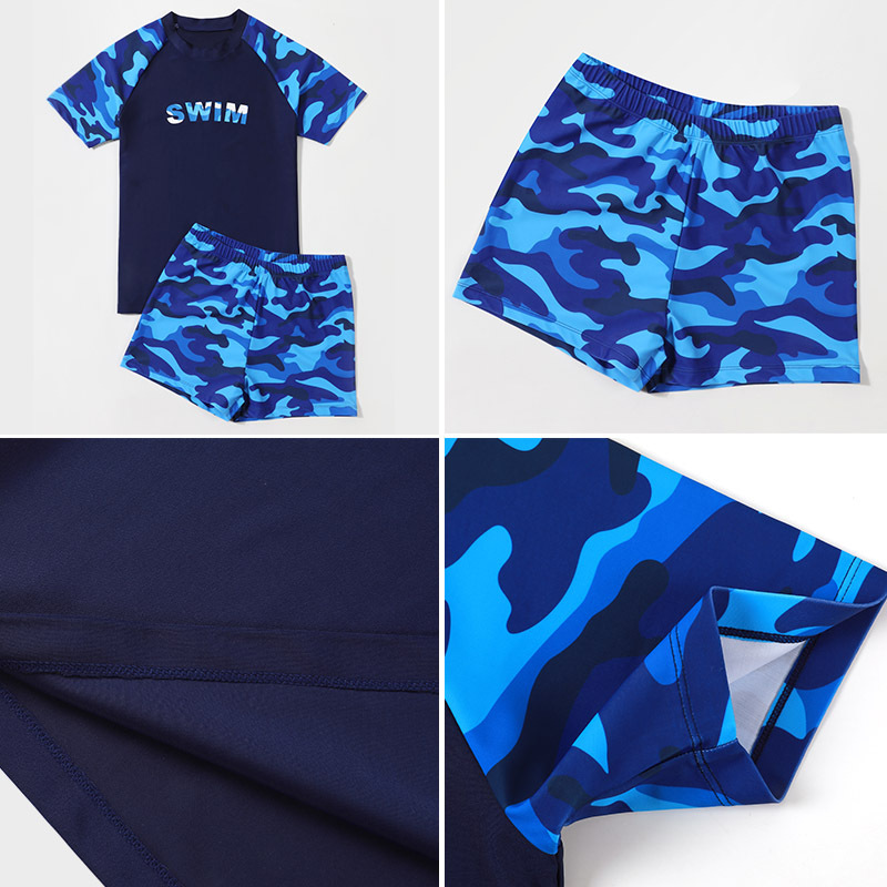 Children's Swimwear Boys' Camouflage Cute Swimwear Summer Quick-drying Large Medium and Large Children's Split Plus Fat Loose Swimwear