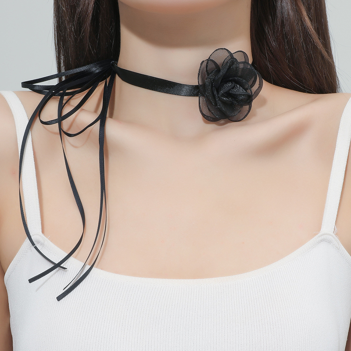 Collar women's neck strap lace black retro necklace light luxury niche design camellia strap clavicle chain