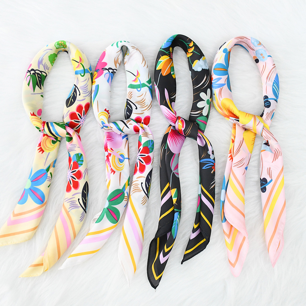 Fashion new flower small floral 70CM imitation silk scarf Suzhou and Hangzhou retro Joker printed scarf square towel wholesale
