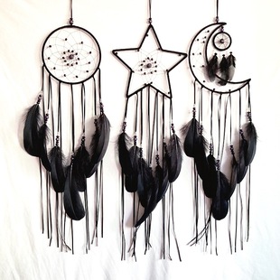 20cm Black Sun, Moon and Stars Set Dream Catcher Wall Hanging Feather Hanging Amazon Hot Home Decoration