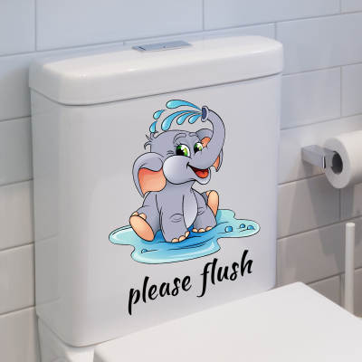 YF207-Q New Cartoon Cute Elephant English Toilet Sticker Toilet Decoration Self-adhesive Removable Wall Sticker