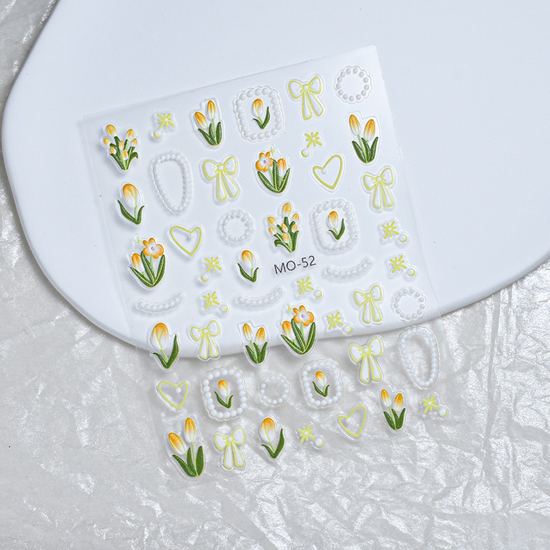Small fresh nail art cute rabbit Tulip relief stickers spring and summer flowers French stereo stickers