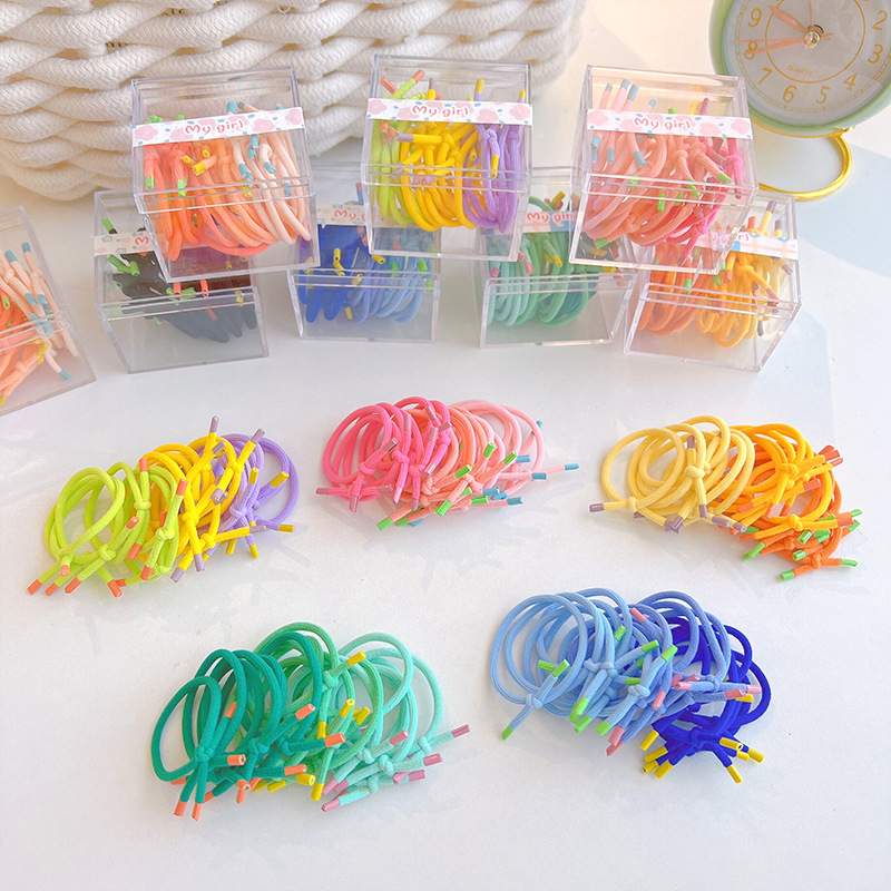 18 pcs Gradient Color Basic Rubber Bands Hair Ties High Elastic Candy Color Hair Ties Children's Korean Style Set