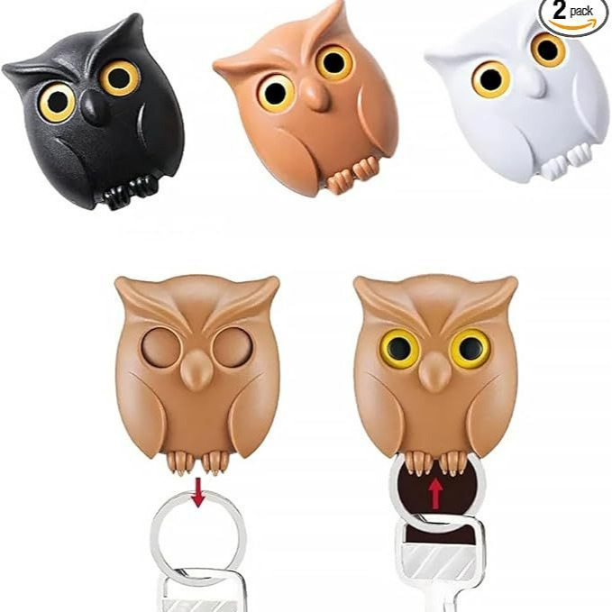 3pcs Owl Key Case Cute Owl Key Bag Automatic Eye Open Magnetic Night Owl Key Hanging Wall