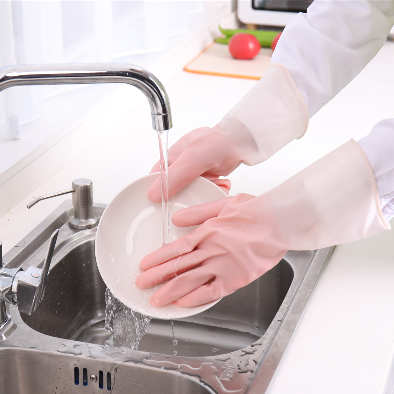 Four Seasons Cleaning and Brushing Bowl White-transmitting Two-color Gloves Rubber Latex Washing Clothes Waterproof Plastic Rubber Household Washing