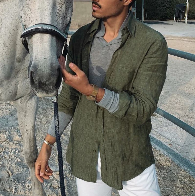 2023 foreign trade Europe and the United States cross-border Men's new wish men's long sleeve button cotton shirt lapel cardigan