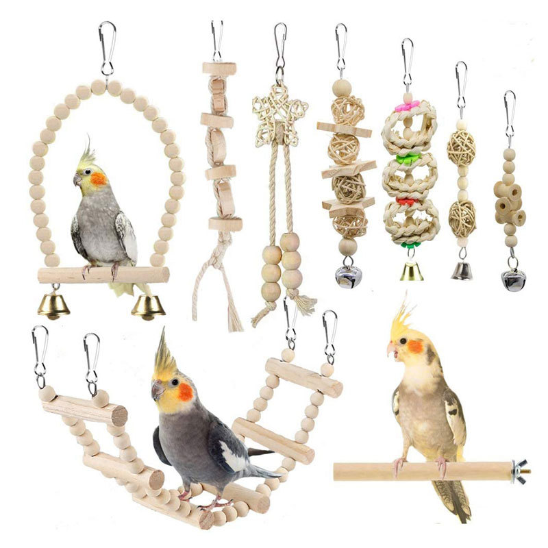 Bird Toy Combination Set Wooden Bird Cage Accessories Bird Supplies Stairs Swing Station Stick Parrot Toy