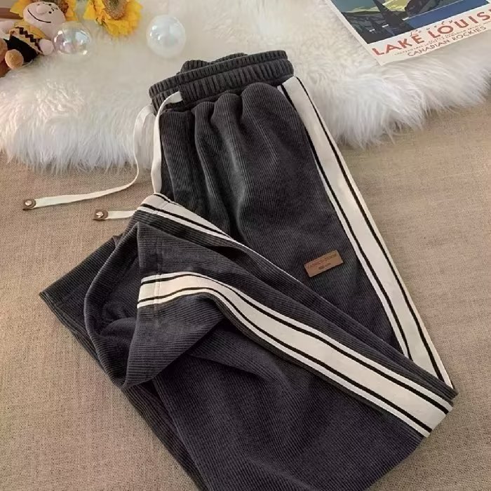 Corduroy Pants Men's Spring and Autumn Youth Loose Straight Wide Leg Pants Fashionable Boys Sports Casual Pants