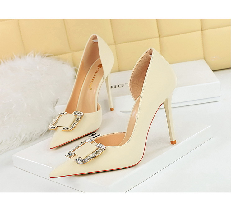 Slim side hollowed-out high heels for women slim heels super high heels rhinestone buckle single shoes_voghion.com