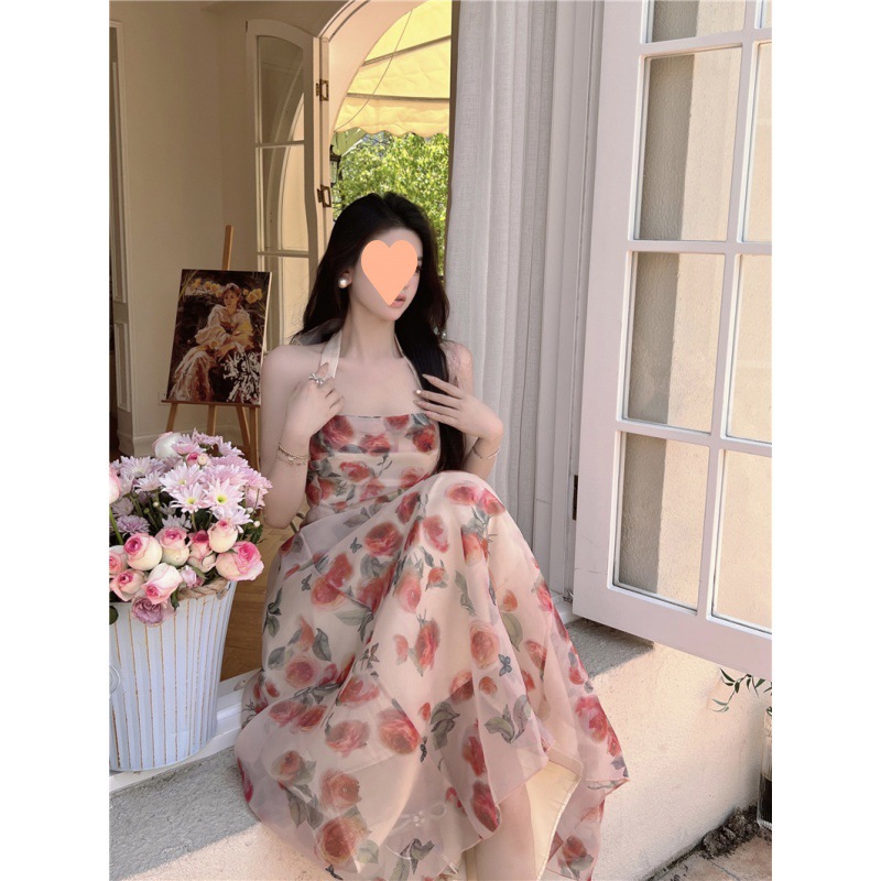 2022 New Stunning Chiffon Neck Dress Summer High-end Gentle First Love Fairy Skirt Elegant Super Fairy