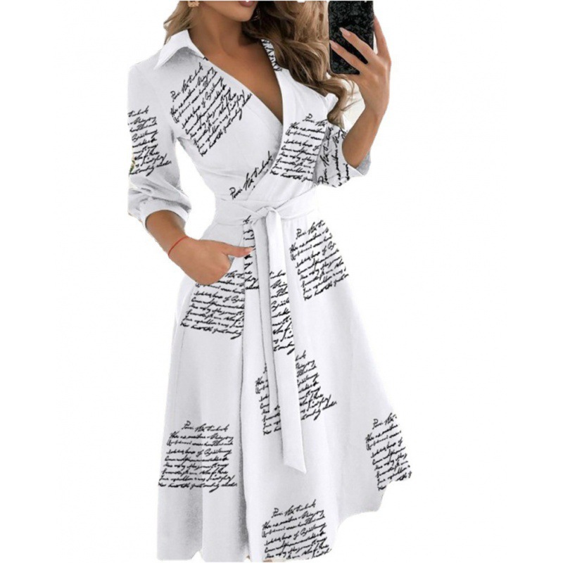 2022EBAY WISH spring/summer fashion long sleeve V-neck printed sheath dress women's clothing