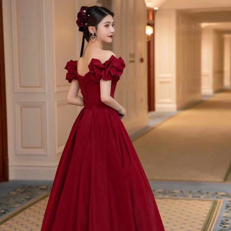 2024 Toast Dress Bride Comfortable Texture off-shoulder Princess Dress Satin Engagement Slimming Host Evening Dress Female