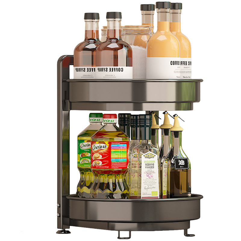 Rotating Seasoning Storage Rack Kitchen Condiment Shelf Household Daquan Countertop Oil Salt Sauce and Vinegar Storage Rack Supplies
