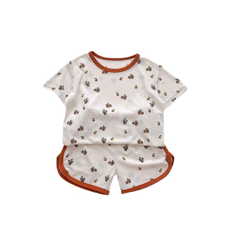 Boys and Girls Pajamas Summer New Ice Silk Thin Printed Home Clothes Baby Split Short Sleeve Pants Air-conditioning Clothes suit