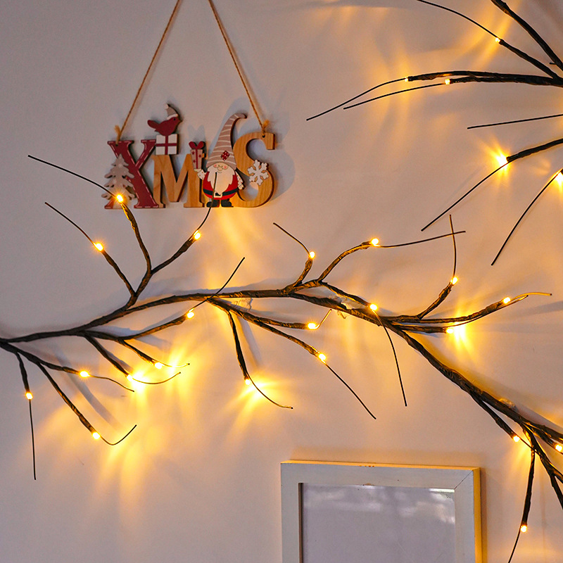 跨境 LED树枝枫叶藤条灯串圣诞节日婚庆布置房间满天星装饰灯