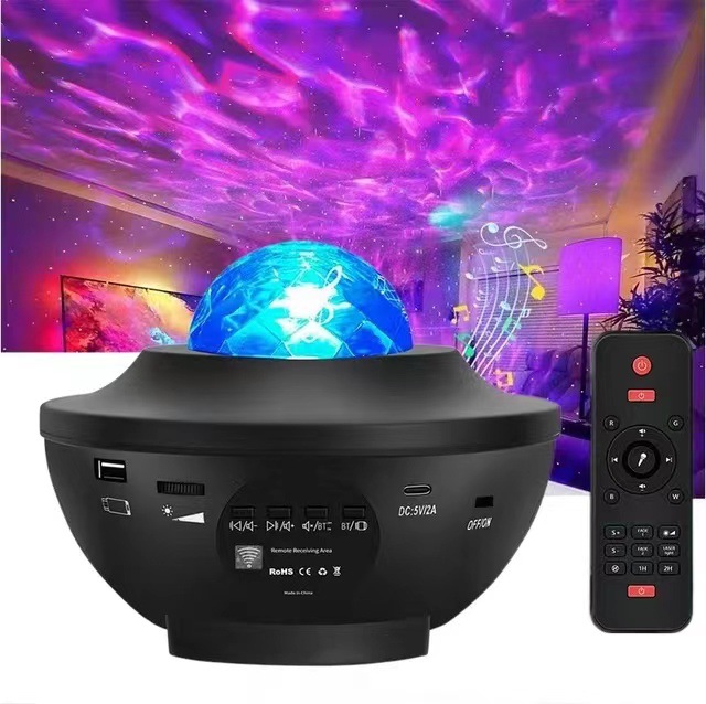 Cross-border Starry Sky Laser water ripple projection lamp USB Bluetooth audio stage lamp bedroom atmosphere night
