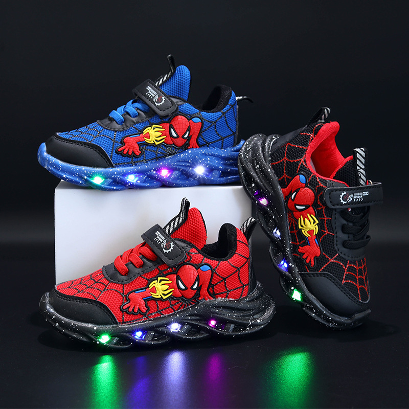 2022 New Arrival Illuminated Spider-Man Children's Shoes New Arrival Boys Sports Shoes Illuminated with Light Spring New Arrival Children's Shoes