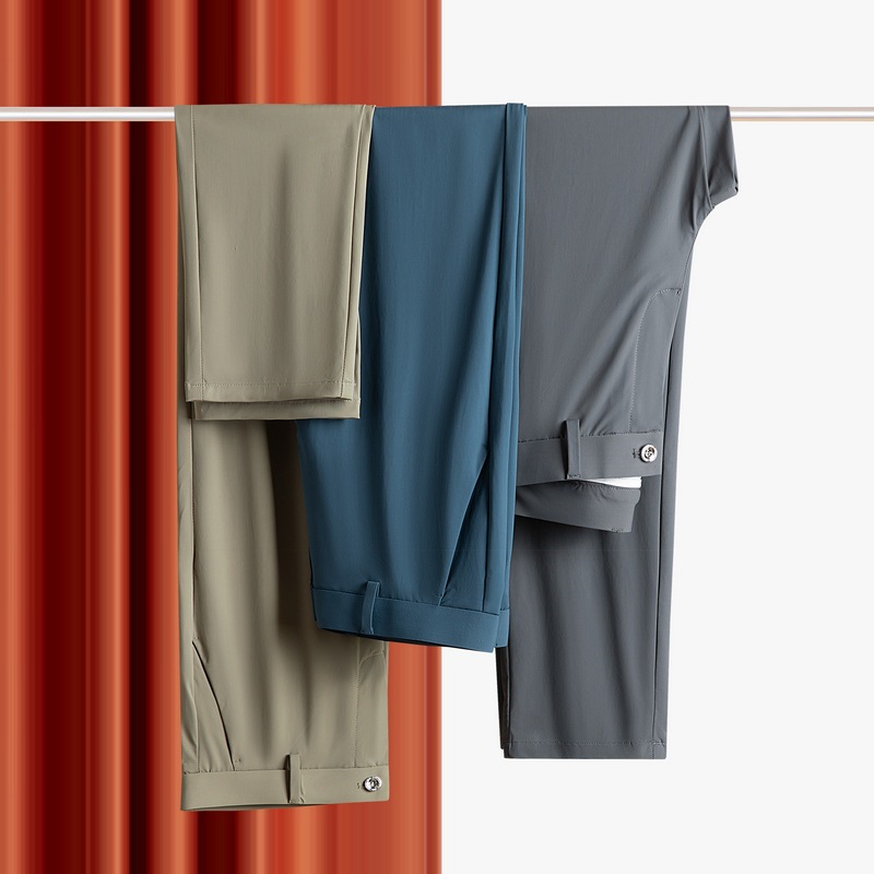 Four-proof Ice Silk Pants Men's Summer Ultra-thin and Smooth High-elastic Hangting All-match Non-iron Business Straight Long Pants Men's