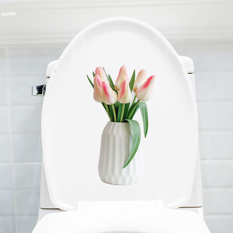 Wholesale cross-border bathroom creative toilet stickers decorative toilet inner and outer cover stickers waterproof plant flower stickers