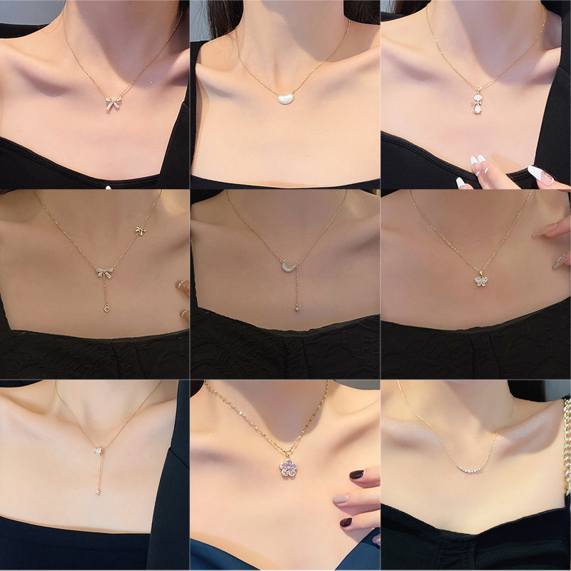 Korean style ins style titanium steel necklace girls high-end all-match niche Pearl clavicle chain pendant Accessories Wholesale