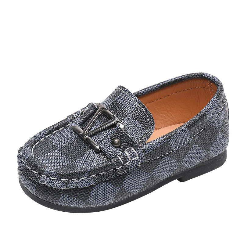 Boys British style Bean shoes 2021 New Korean style Plaid small leather shoes casual shoes children's shoes wholesale