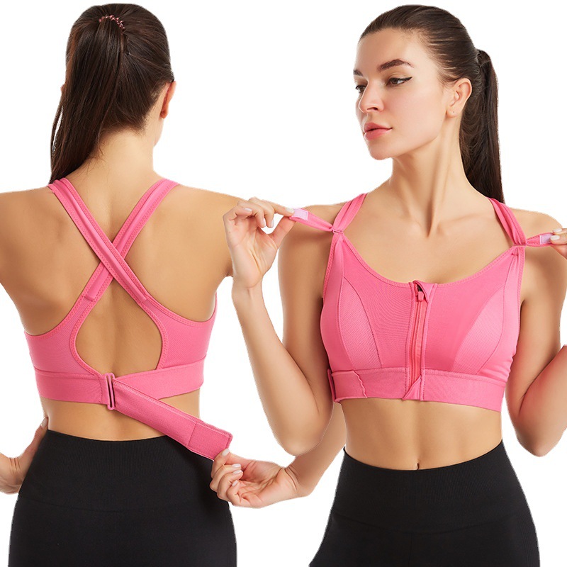 Adjustable Front Zipper Sports Bra Shockproof Non-rimmed Vest Yoga Sports Cross Beauty Back Underwear for Women