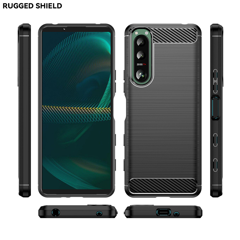 For Sony 5 mobile phone case Xperia5II/III brushed carbon fiber pattern drop-resistant protective case silicone soft case