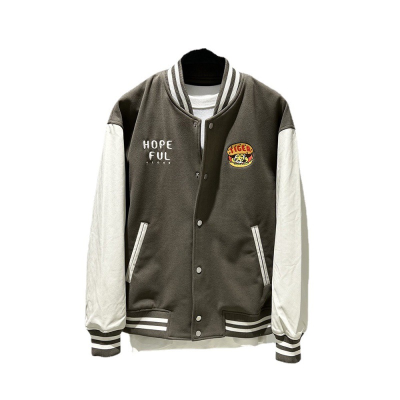 2023 spring men's color block baseball collar jacket hamburger embroidery casual all-match jacket spot