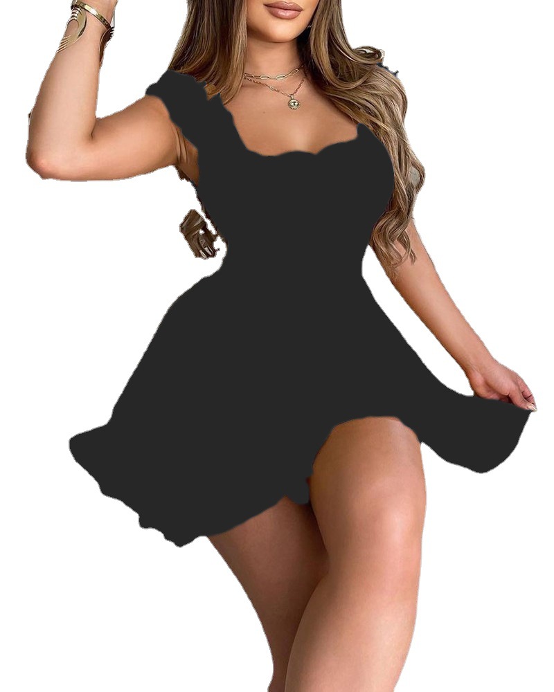 2022 European and American Independent Station Amazon Summer New Flower Contrast Color Tight Waist Slimming Crewneck Dress for Women