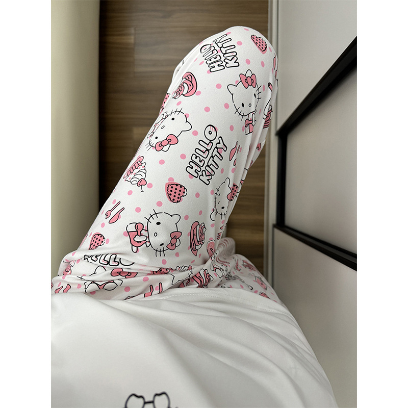 Hello Kitty Walking Pants Women's Summer Thin Wide Leg Pants Casual Home Pants Pajama Pants Women's Pants Anti-mosquito Air Conditioning Pants